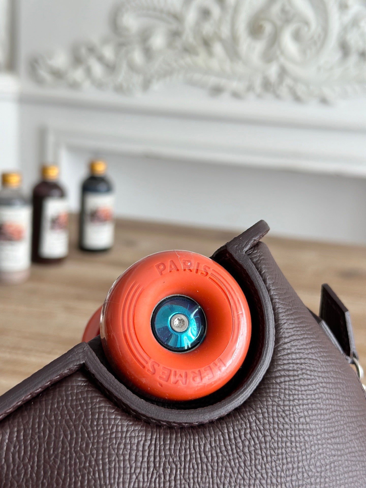 HM Bolide Mini 19cm Burgundy Epsom Leather on Orange Wheels