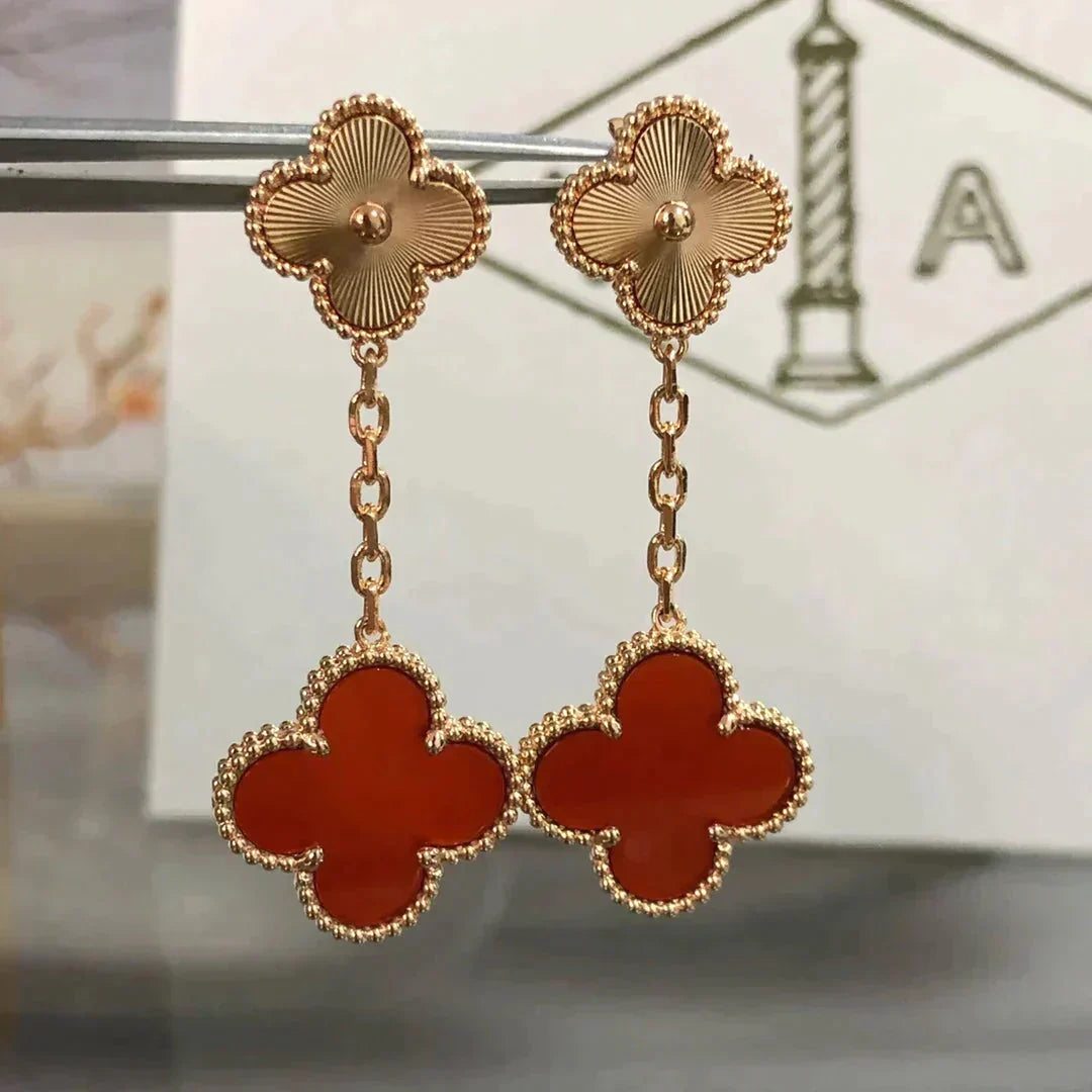 CLOVER 2 MOTIF LASER CARNELIAN EARRINGS