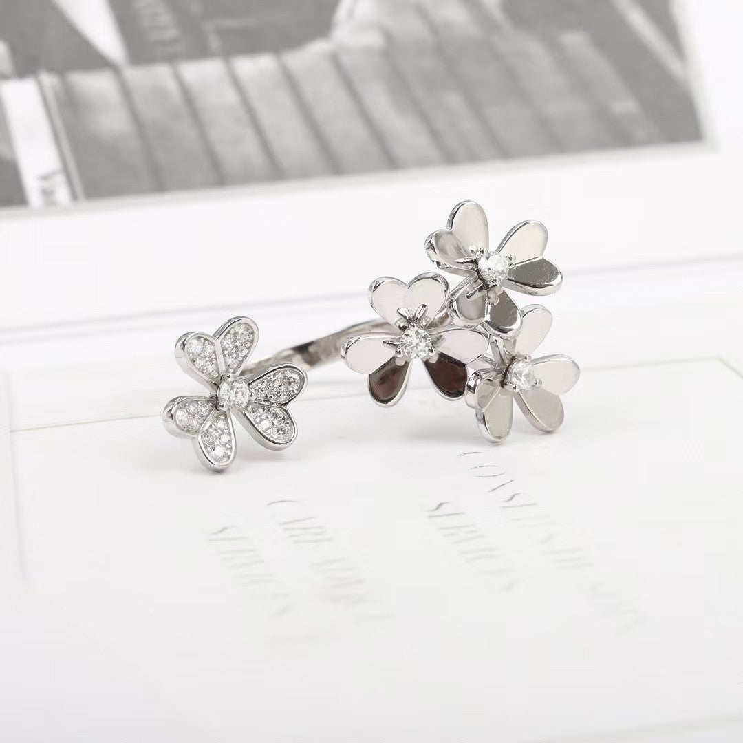 DIANA FLOWER RING SILVER GOLD DIAMOND OPENED