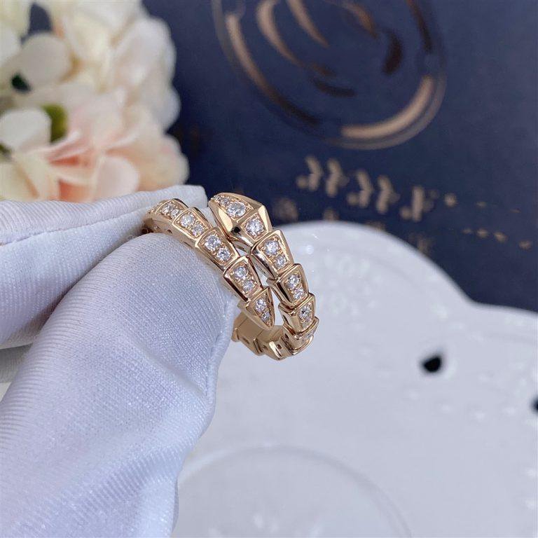DIANA SERPENTI RING PINK GOLD DIAMOND PAVED 4MM