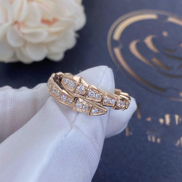DIANA SERPENTI RING PINK GOLD DIAMOND PAVED 4MM