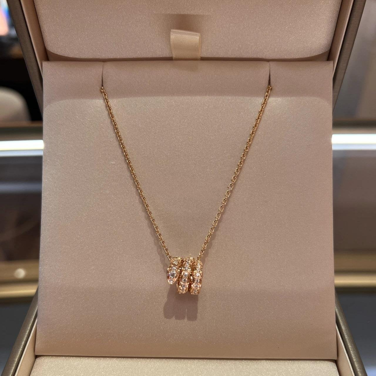 DIANA SERPENTI PINK GOLD NECKLACE DOUBLE RING DIAMOND