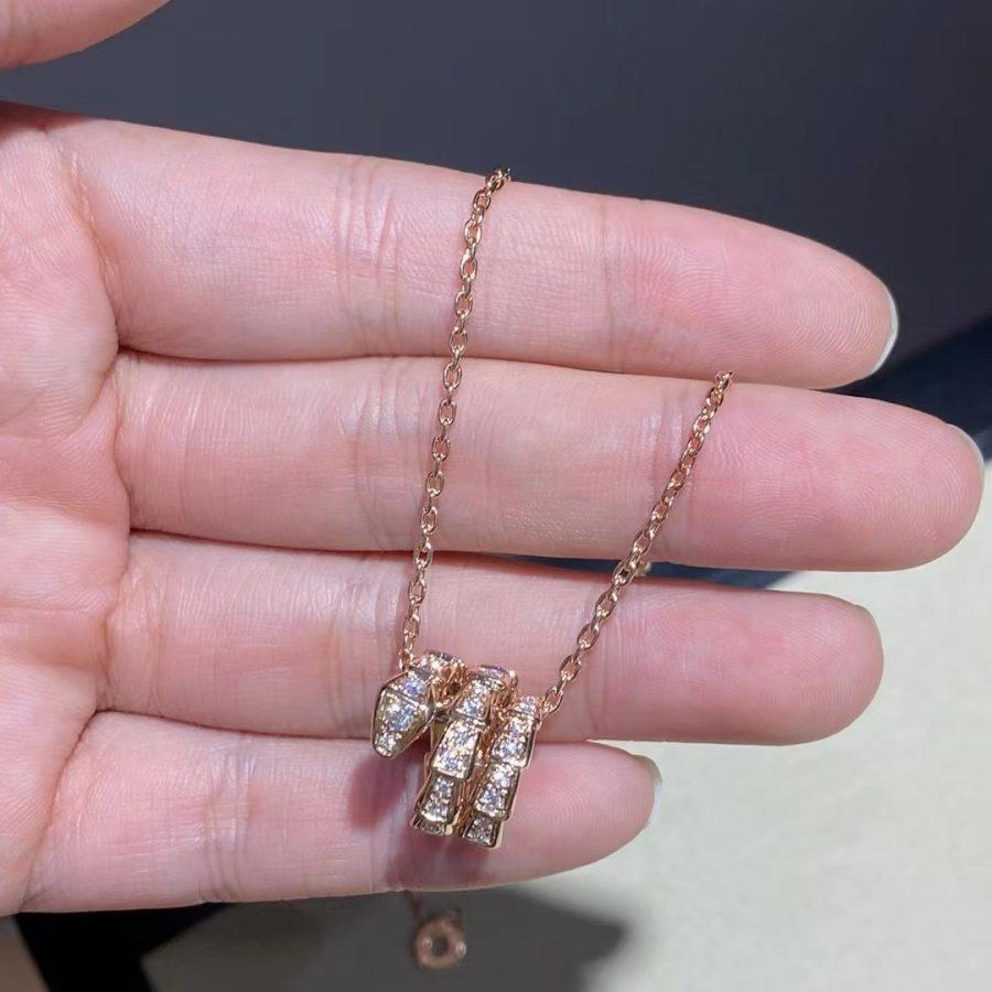 DIANA SERPENTI PINK GOLD NECKLACE DOUBLE RING DIAMOND