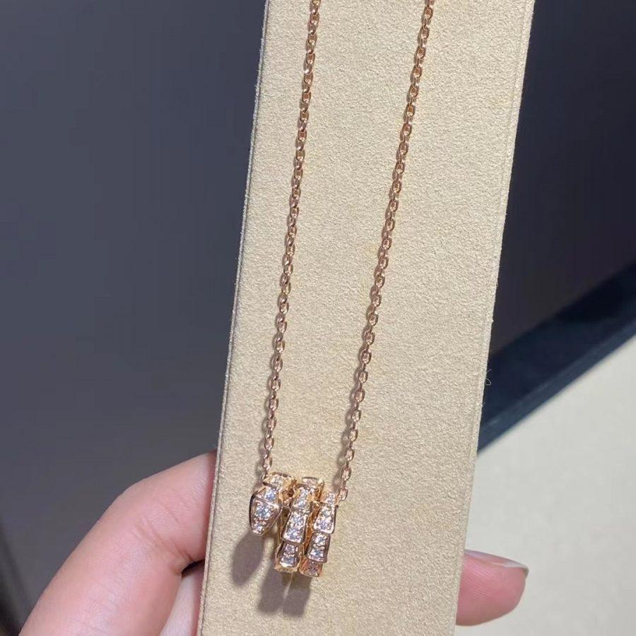 DIANA SERPENTI PINK GOLD NECKLACE DOUBLE RING DIAMOND
