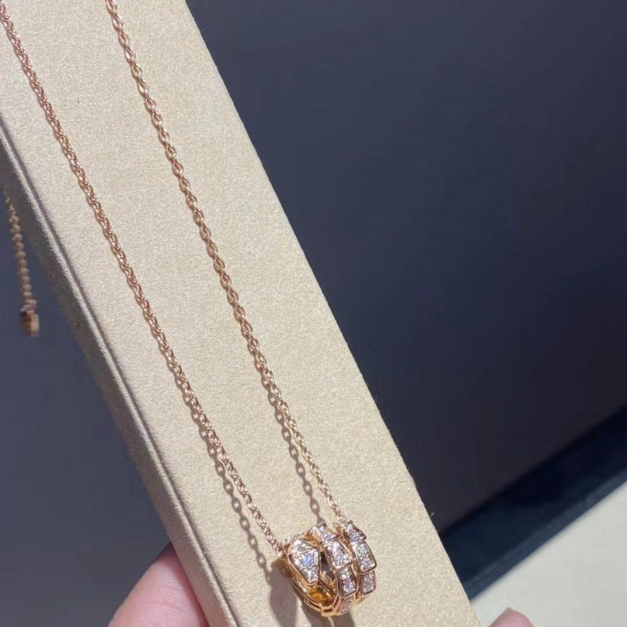 DIANA SERPENTI PINK GOLD NECKLACE DOUBLE RING DIAMOND