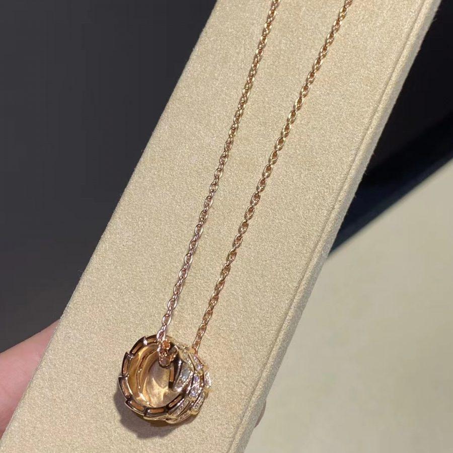 DIANA SERPENTI PINK GOLD NECKLACE DOUBLE RING DIAMOND