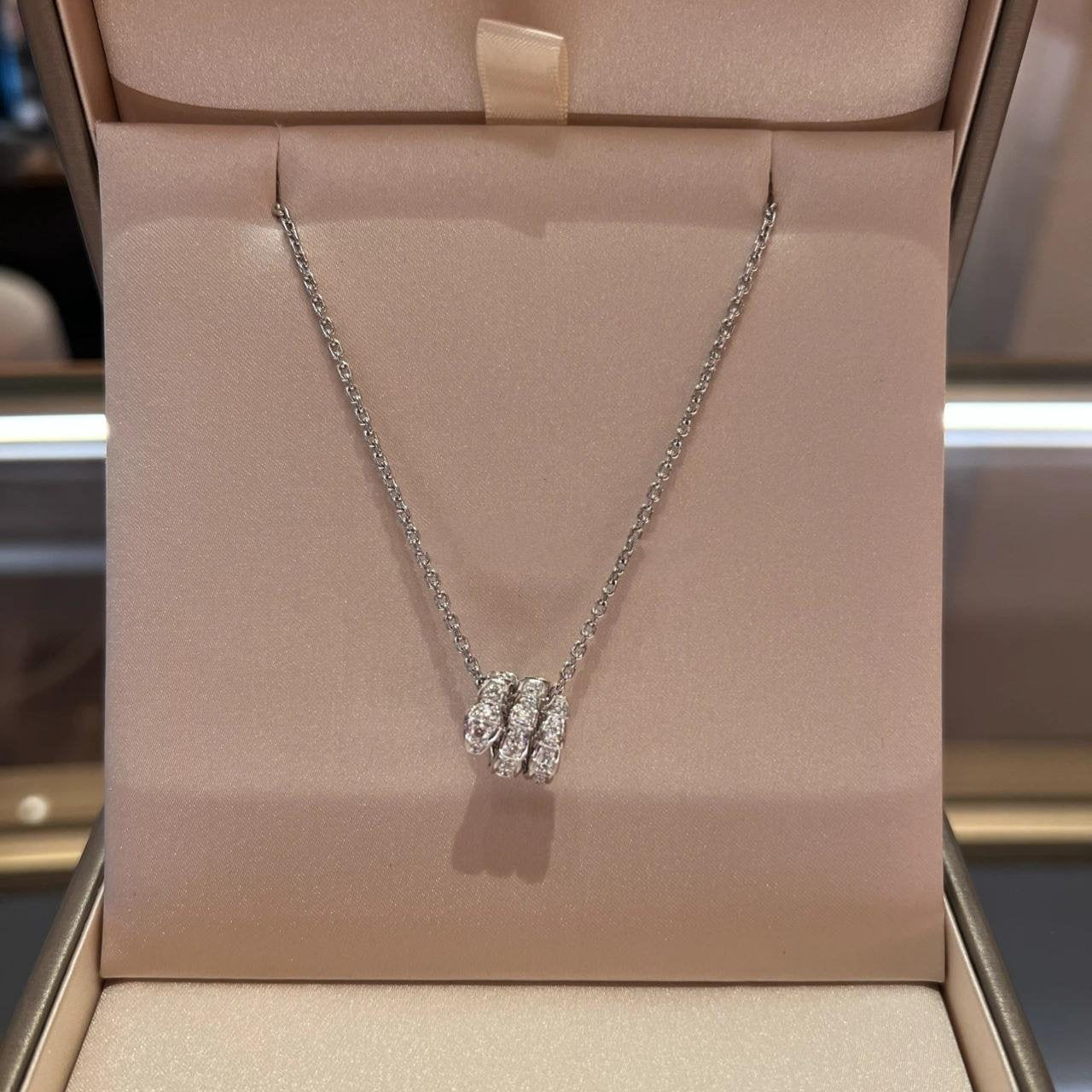 DIANA SERPENTI SILVER NECKLACE DOUBLE RING DIAMOND