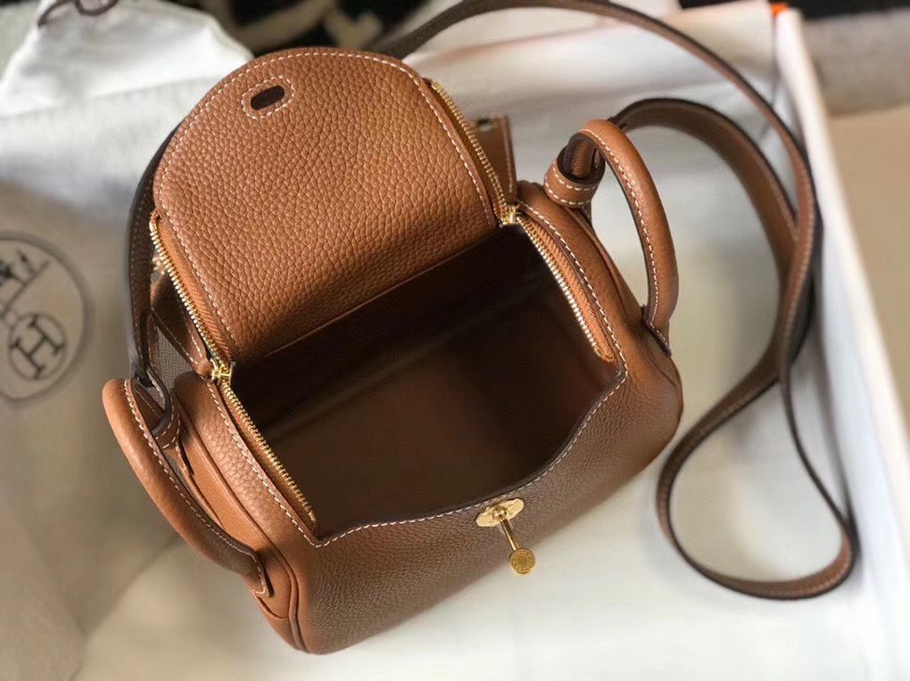 HM Mini Lindy 20cm Gold Clemence Leather