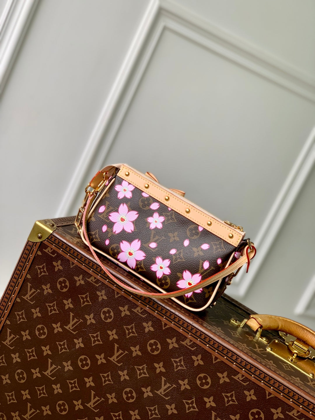 LV x TM Pochette Accessoires 22cm Sakura Brown Cherry Blossom Monogram Canvas