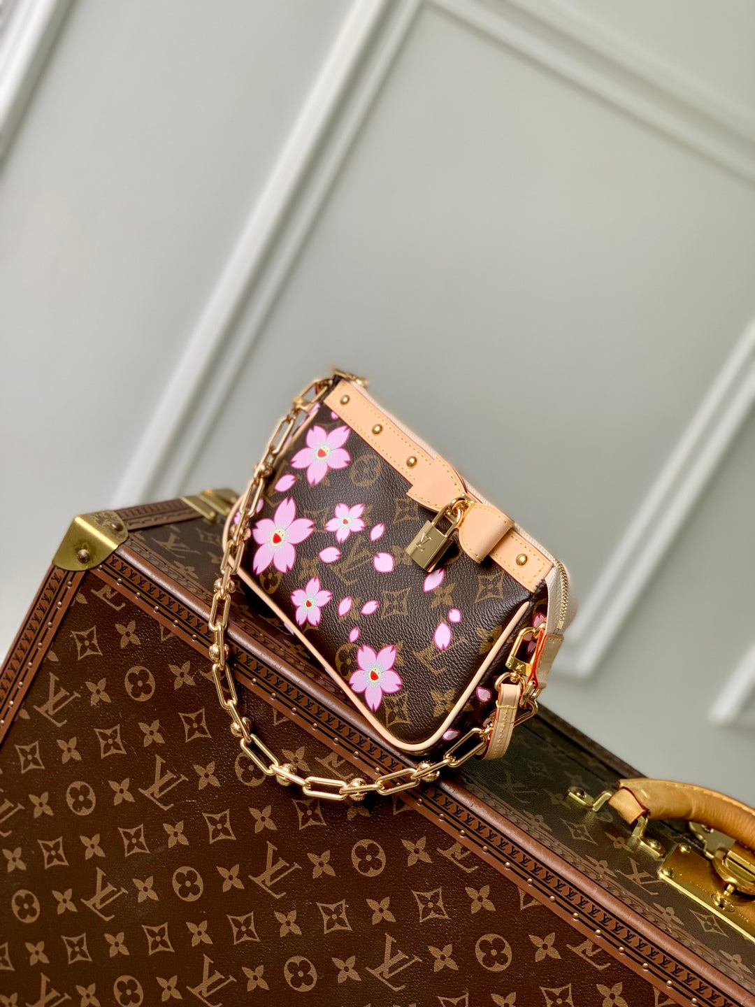 LV x TM Pochette Accessoires 22cm Sakura Brown Cherry Blossom Monogram Canvas