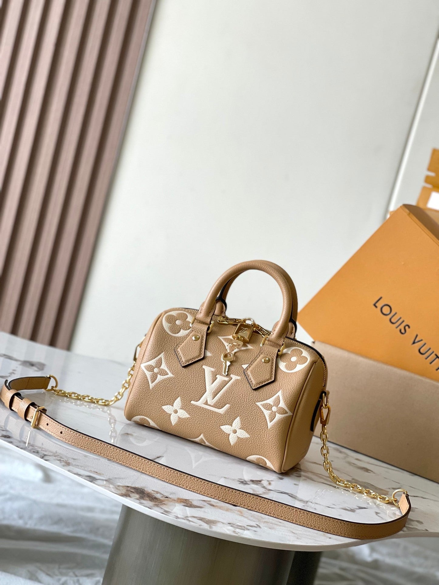 SPEEDY BANDOULI¨¨RE 20 IN MILK TEA MONOGRAM EMPREINTE LEATHER