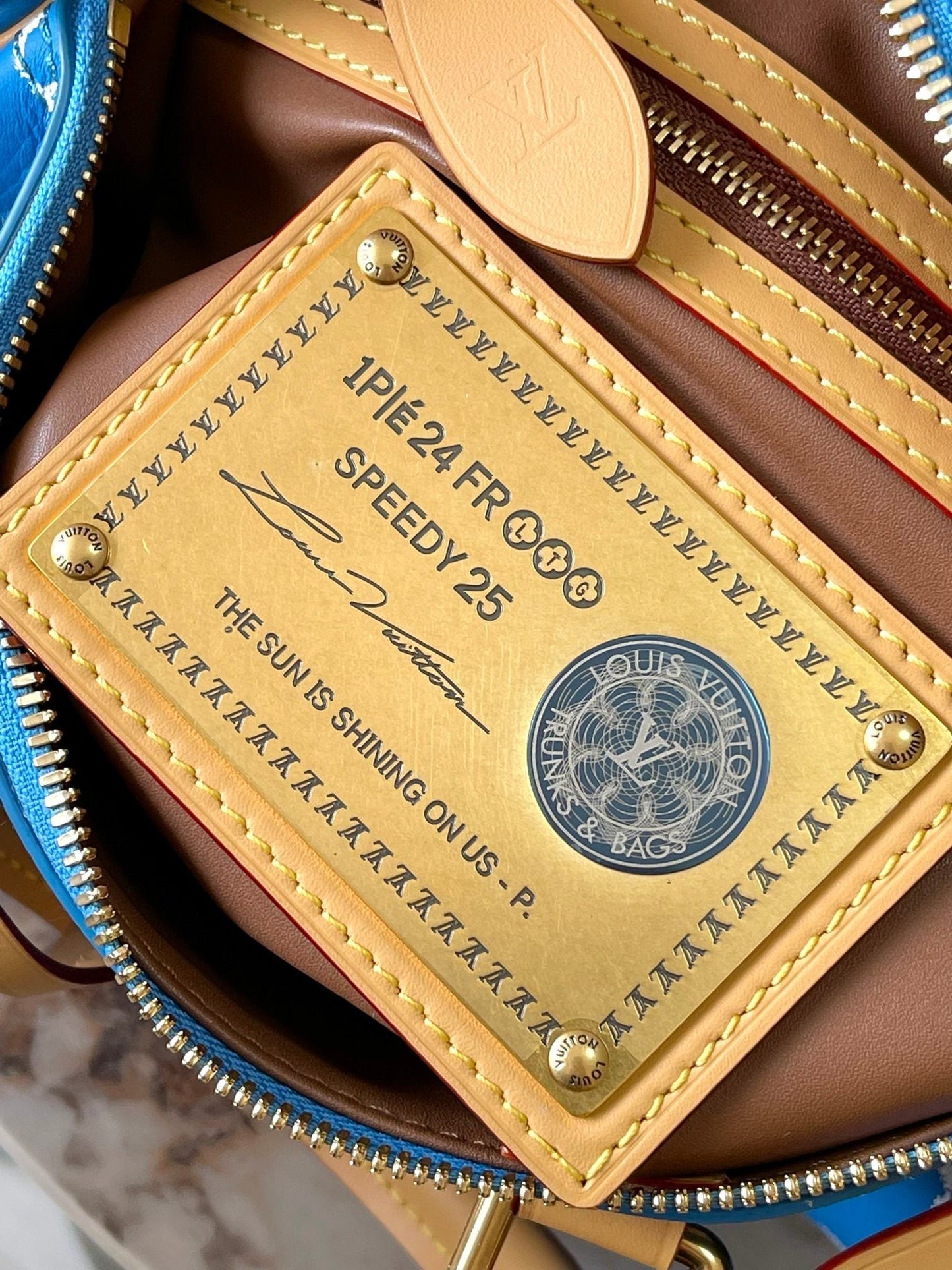SPEEDY P9 BANDOULI¨¨RE 25 IN BLUE MONOGRAM CANVAS GOLD HARDWARE