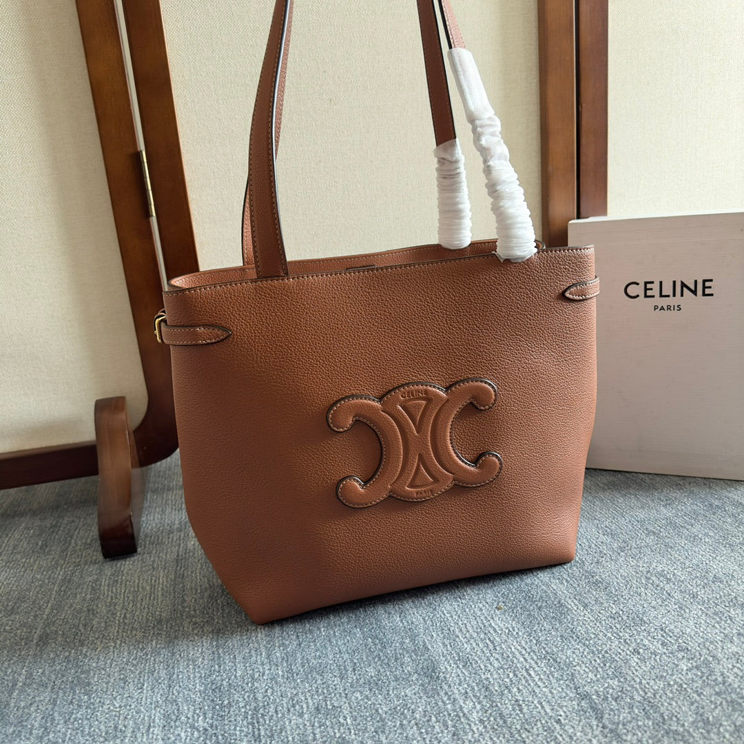 SMALL CABAS ANA?S CUIR TRIOMPHE 28 IN BRONZE ORANGE GRAINED CALFSKIN