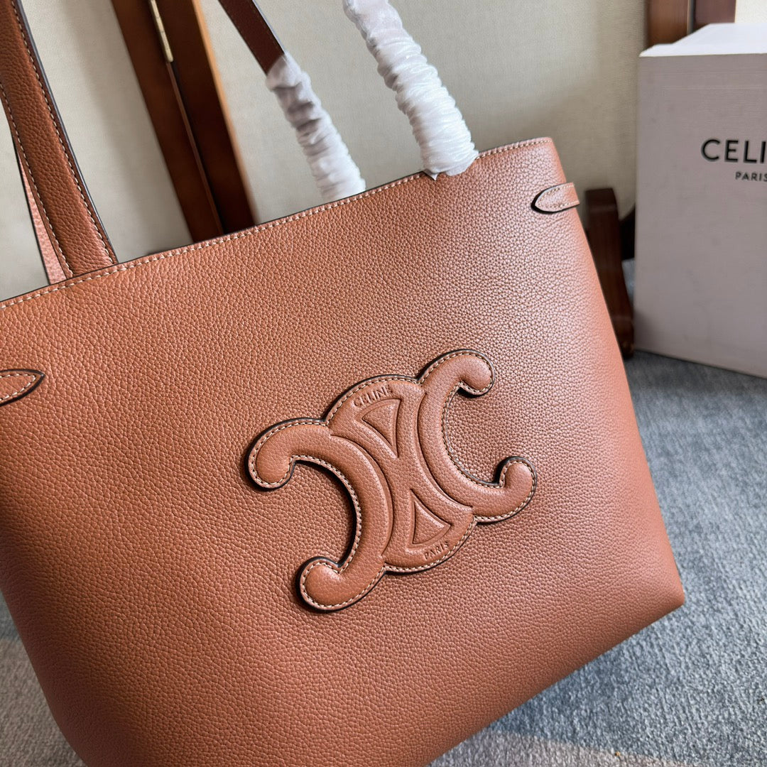 SMALL CABAS ANA?S CUIR TRIOMPHE 28 IN BRONZE ORANGE GRAINED CALFSKIN