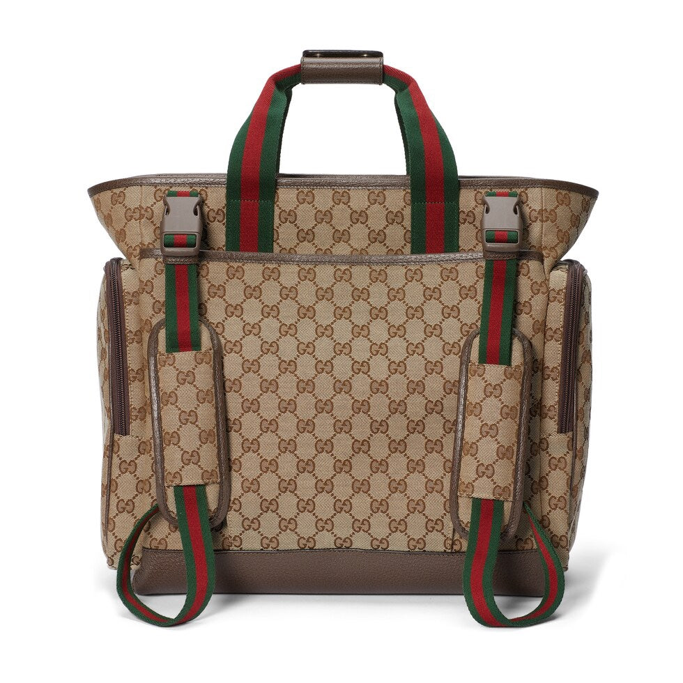 DIAPER BAG 40 WITH WEB IN BEIGE AND EBONY CANVAS MIX BROW CALFSKIN