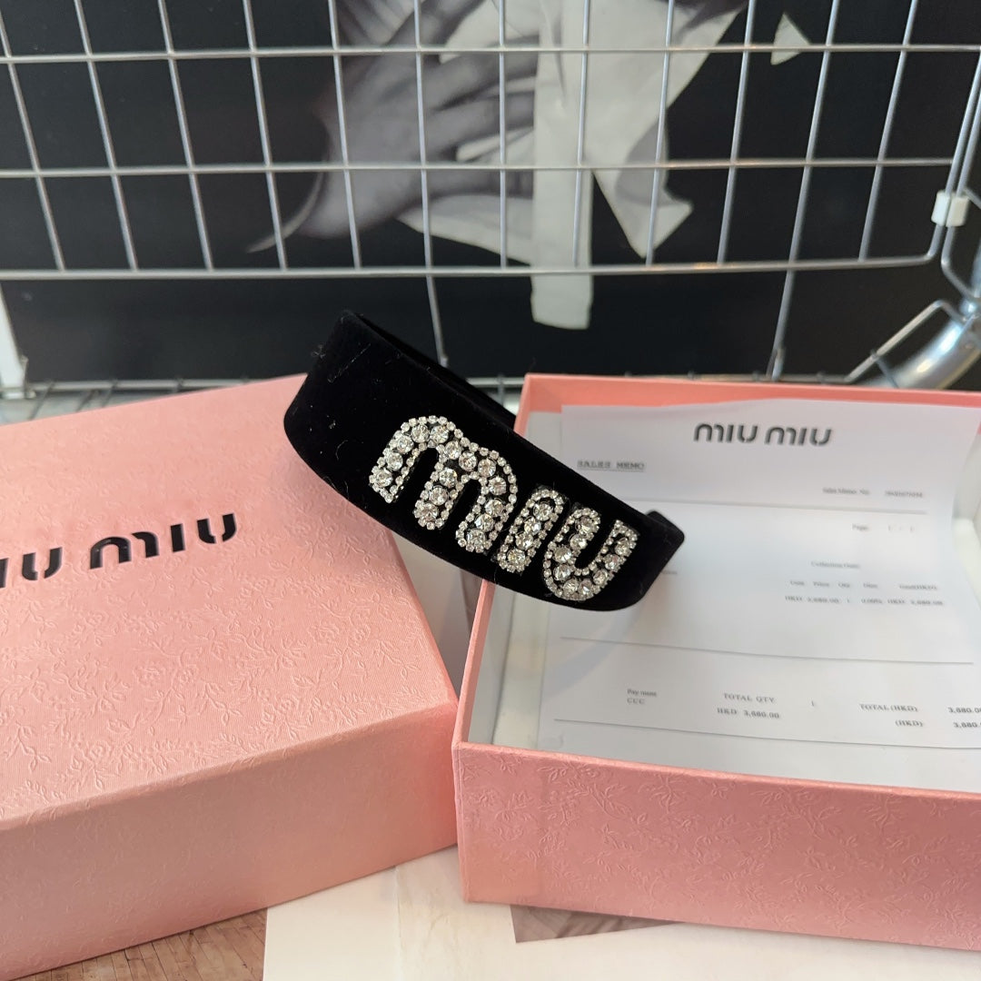 VELVET HEADBAND BLACK WITH RHINESTONES LOGO 432854