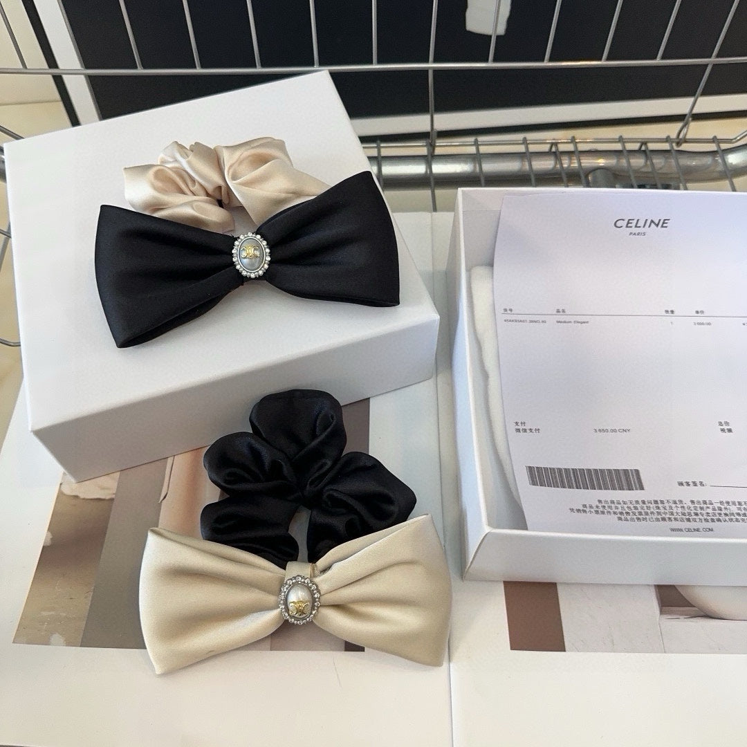 WHITE MIX BLACK SILK SCRUNCHIE 410891