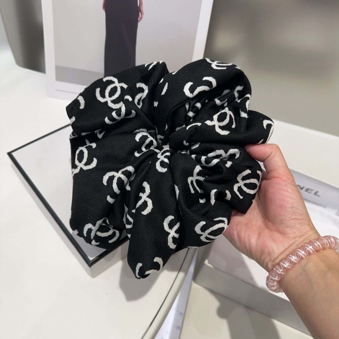 BLACK MONOGRAM FABRIC SCRUNCHIE 412544