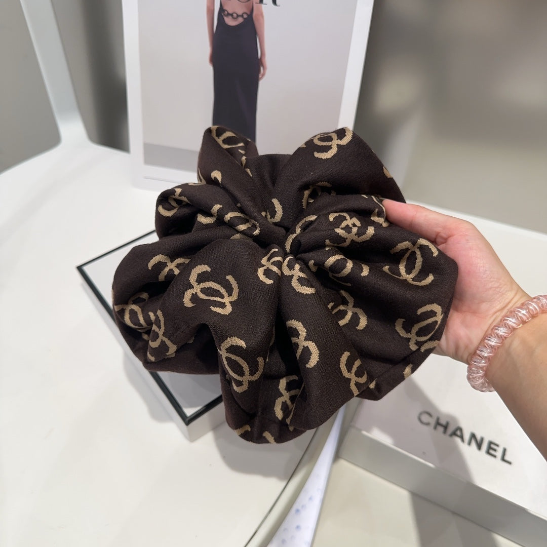 WALNUT BROWN MONOGRAM FABRIC SCRUNCHIE 412545
