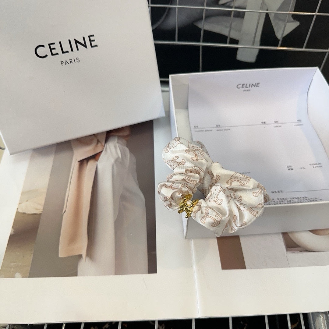 BEIGE MIX LIGHT BROWN SILK SCRUNCHIE 420675
