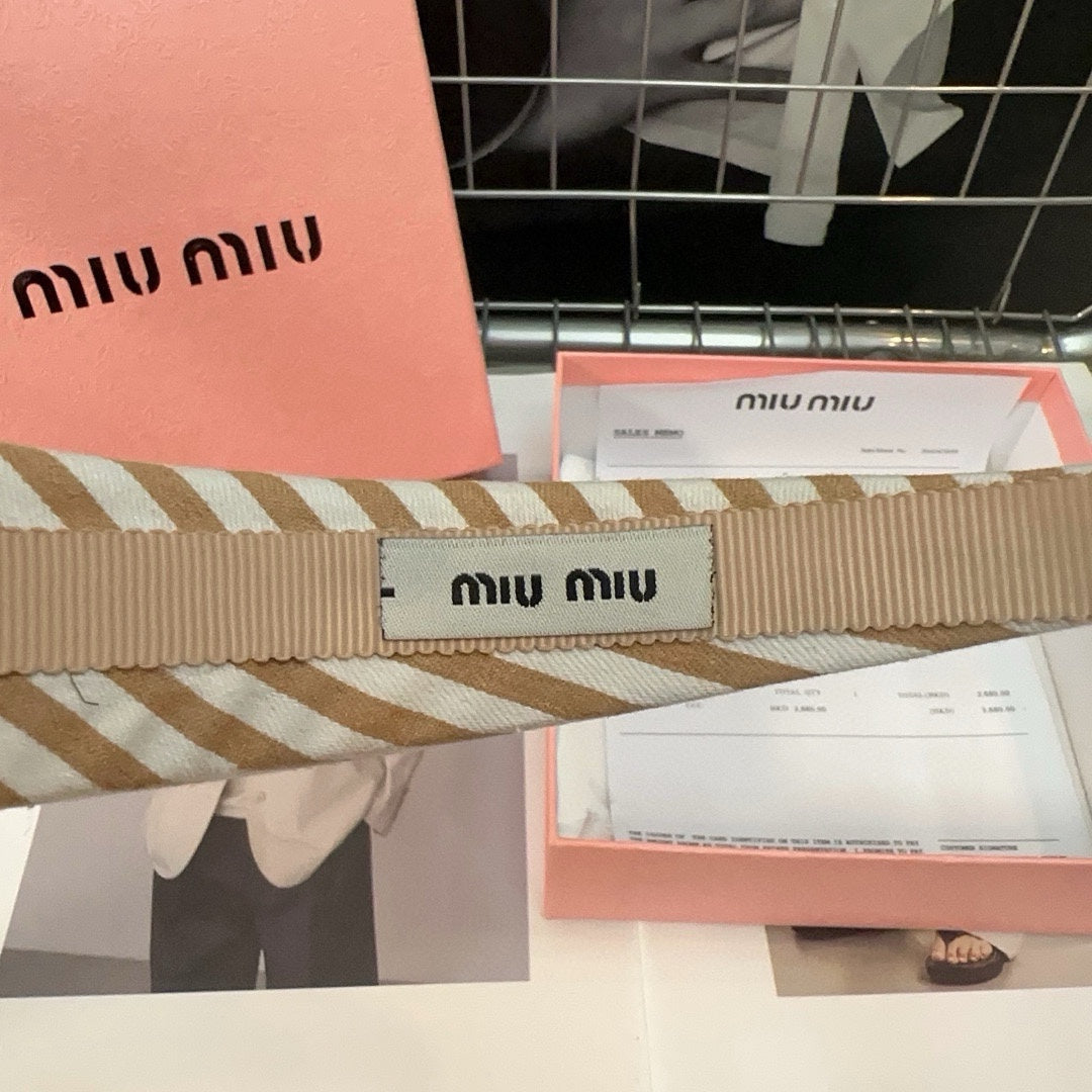 HEADBAND STRIPES WHITE MIX WARM TAN COTTON GOLD LOGO 432857