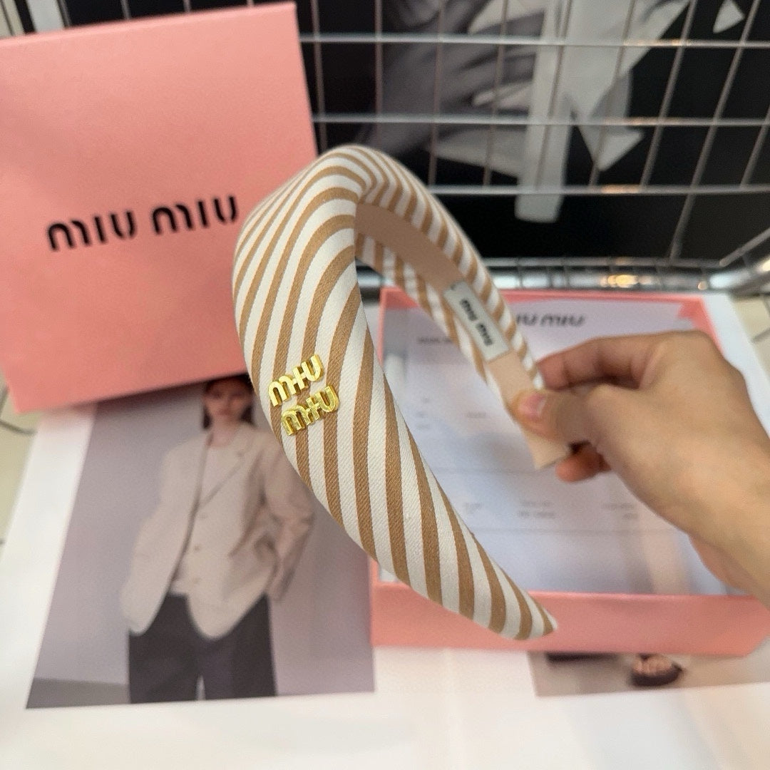 HEADBAND STRIPES WHITE MIX WARM TAN COTTON GOLD LOGO 432857