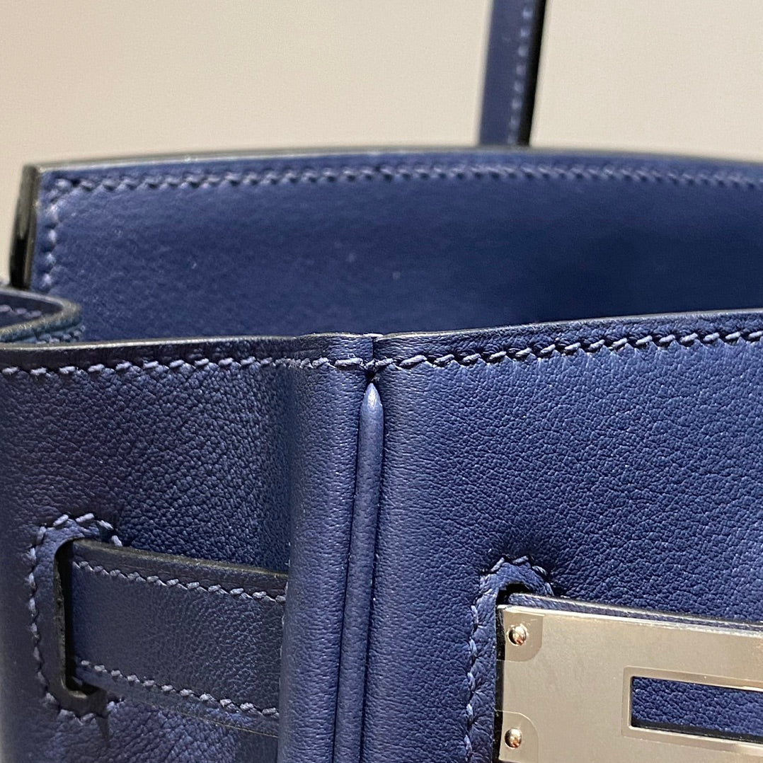 HM Shoulder Birkin 29 Navy Blue Brown Leather 222344
