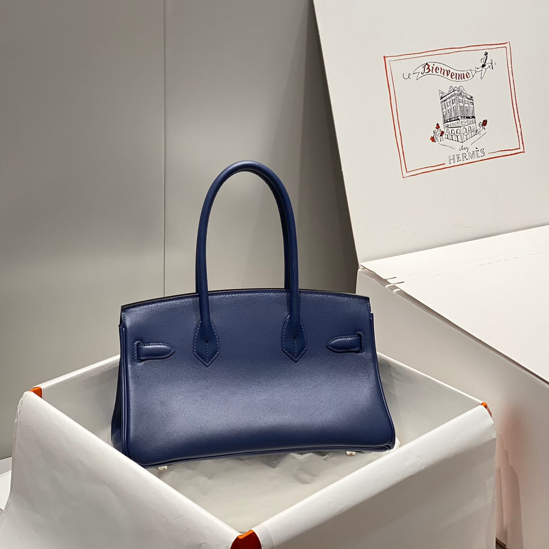 HM Shoulder Birkin 29 Navy Blue Brown Leather 222344