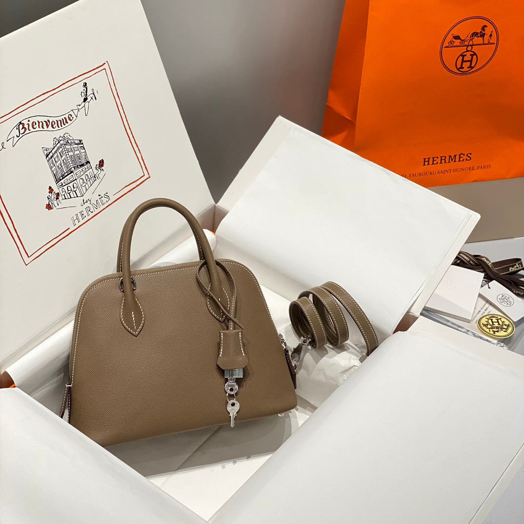 HM Bolide 25 Brown Pastel Epsom Leather Silver Hardware 237392