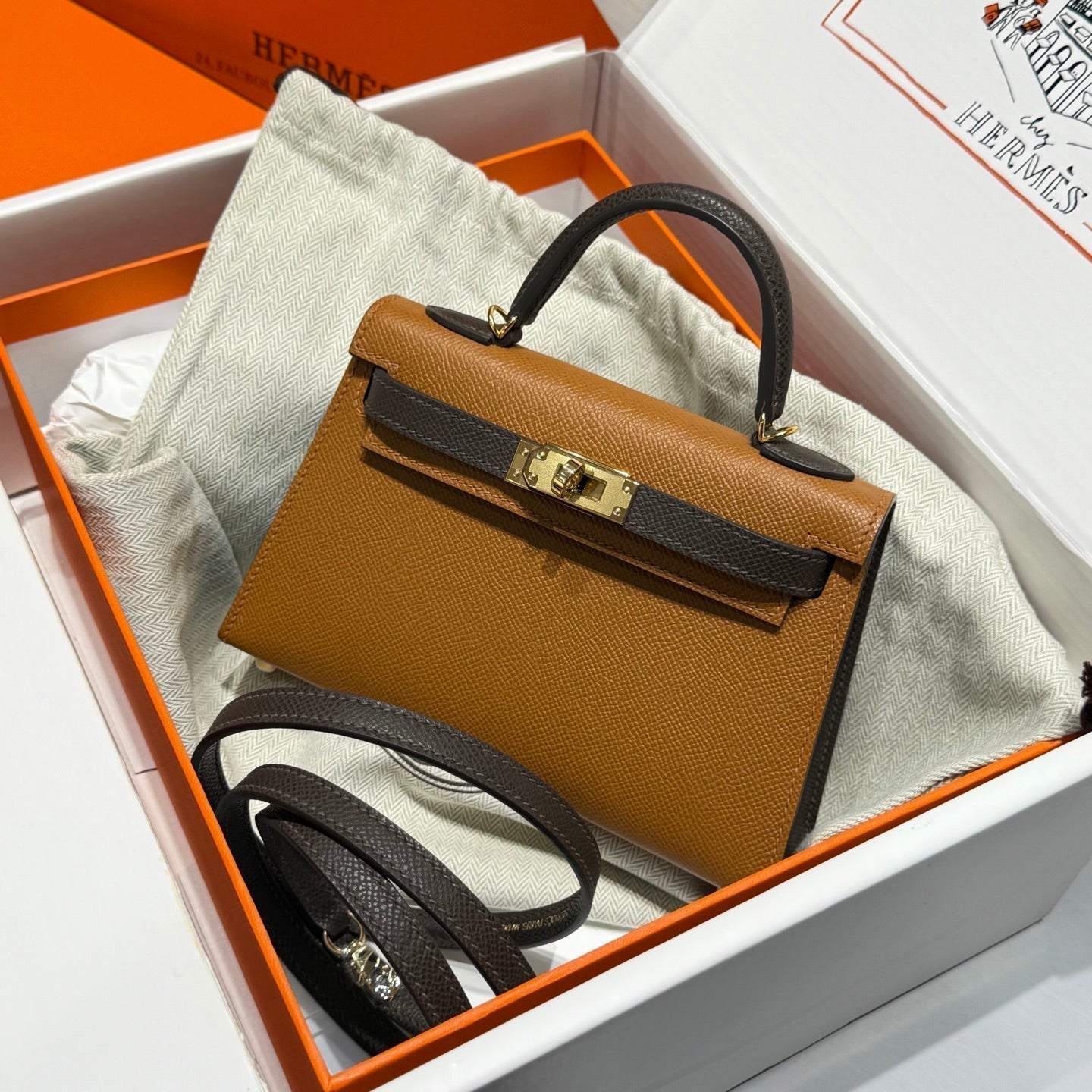HM Mini Kelly 19 Golden Brown Epsom 243116