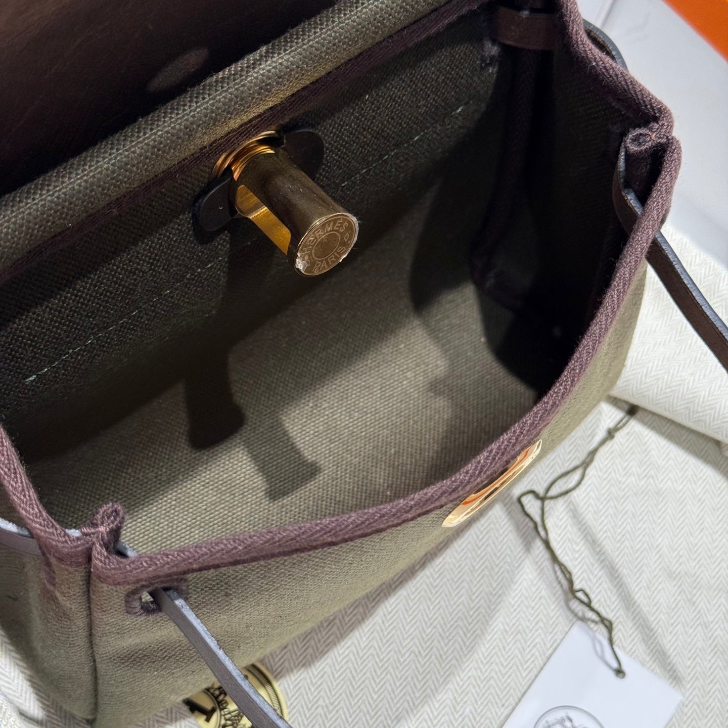 HM Mini Herbag Gold Buckle 20 Army Green Canvas and Hunter Cowhide 243360
