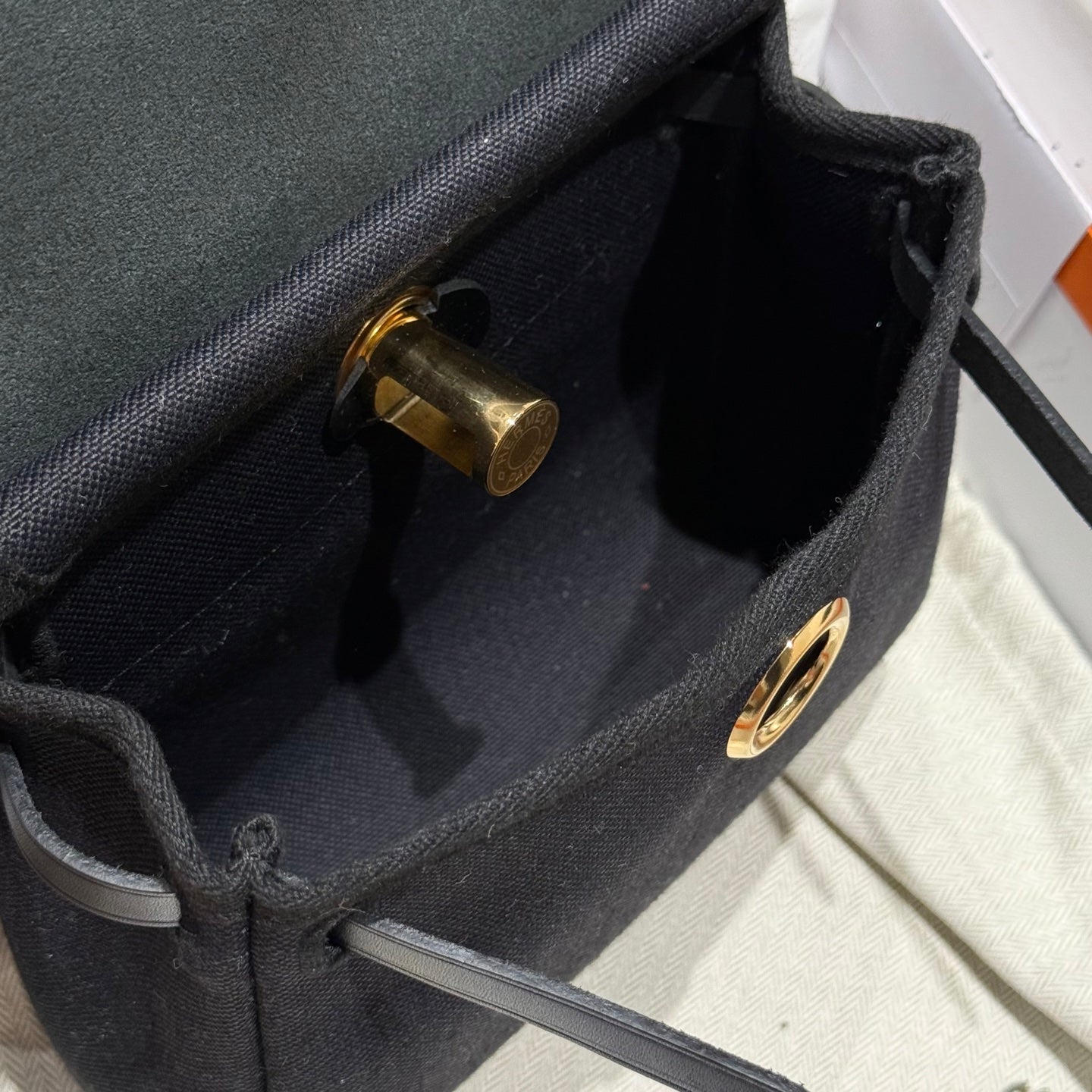 HM Mini Herbag Gold Buckle 20 Black Canvas and Hunter Cowhide 243310