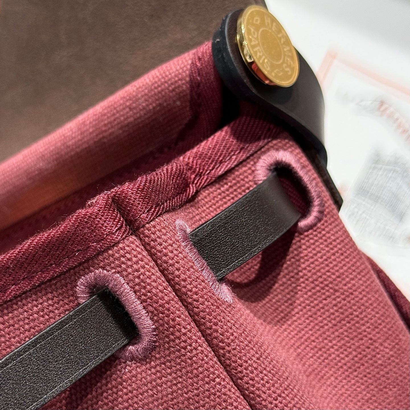 HM Mini Herbag Gold Buckle 20 Burgundy Canvas and Hunter Cowhide 243365