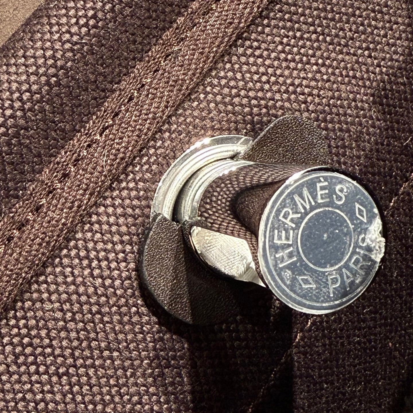 HM Mini Herbag Silver Buckle 20 Dark Brown Canvas and Hunter Cowhide 243305