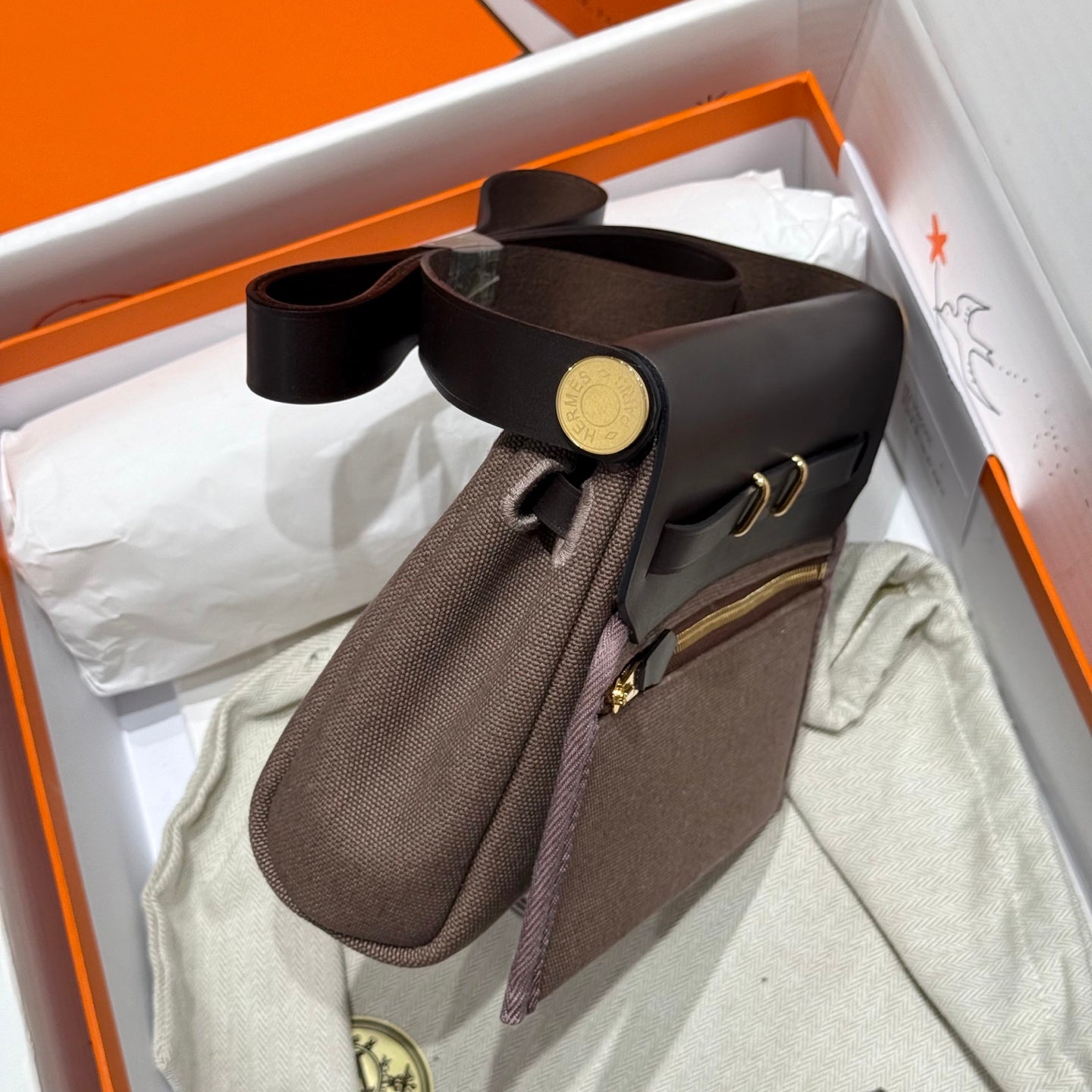 HM Mini Herbag Gold Buckle 20 Coffee Canvas and Hunter Cowhide 243300