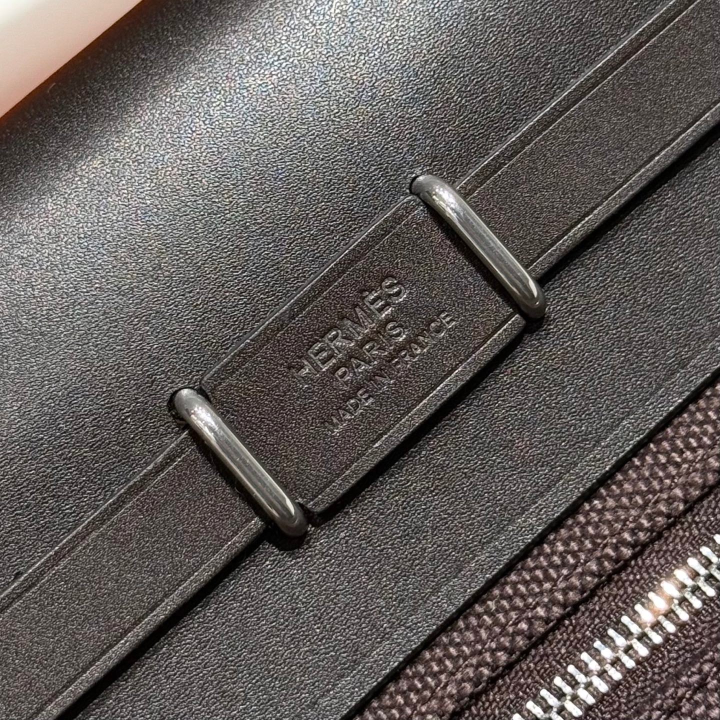 HM Mini Herbag Silver Buckle 20 Dark Brown Canvas and Hunter Cowhide 243305