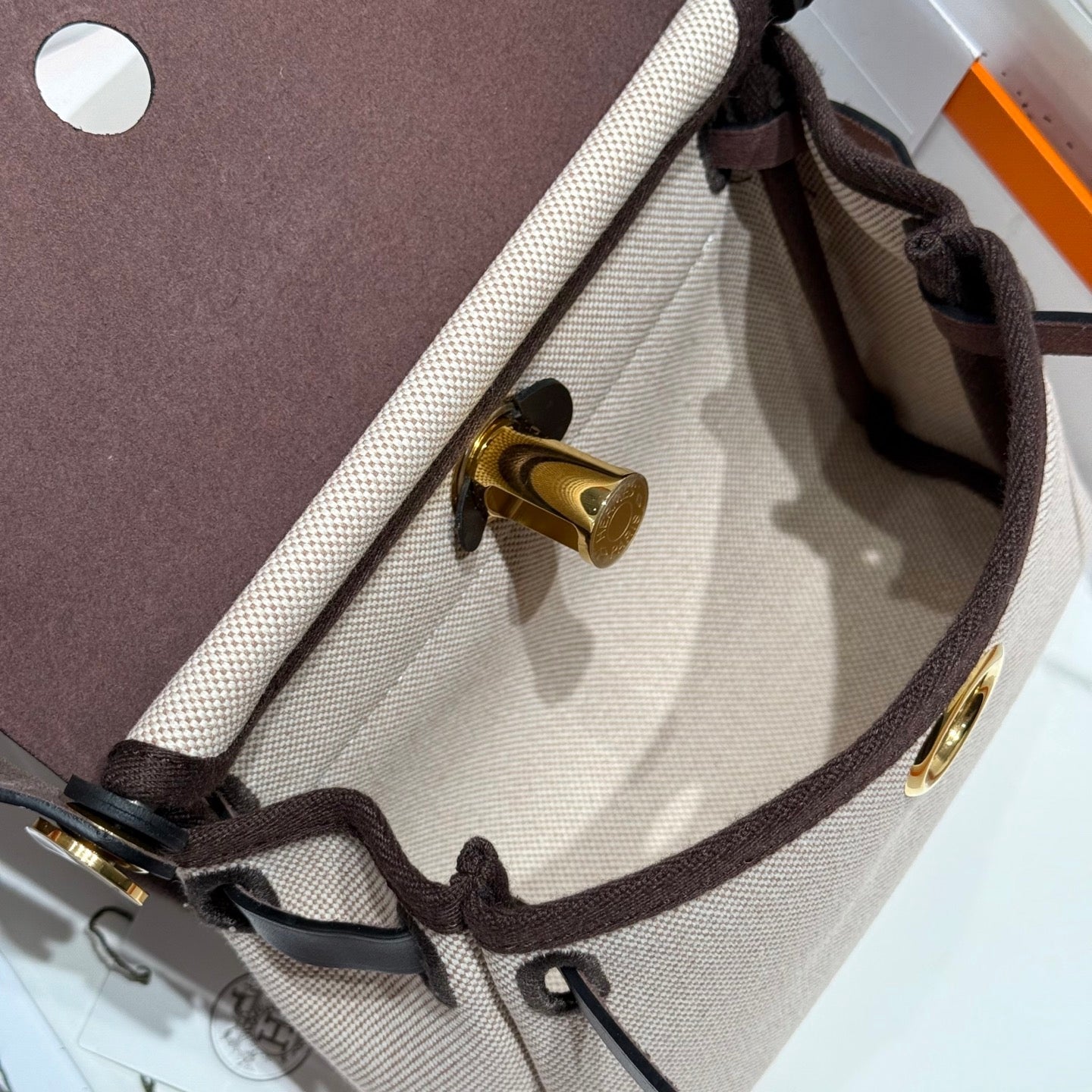 HM Mini Herbag Gold Buckle 20 Beige Canvas and Hunter Cowhide 243236
