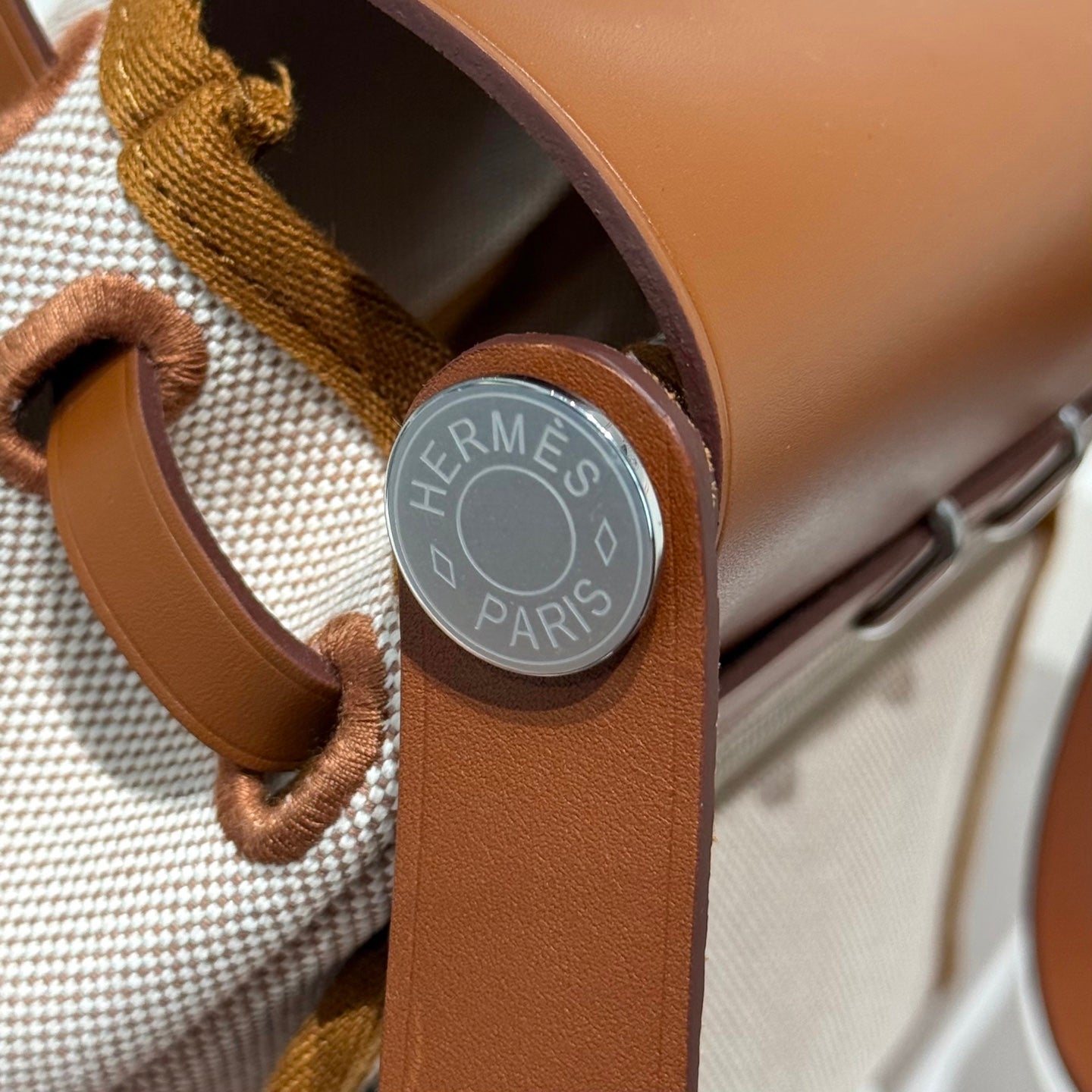 HM Mini Herbag Silver Buckle 20 Beige Canvas and Hunter Cowhide 243216