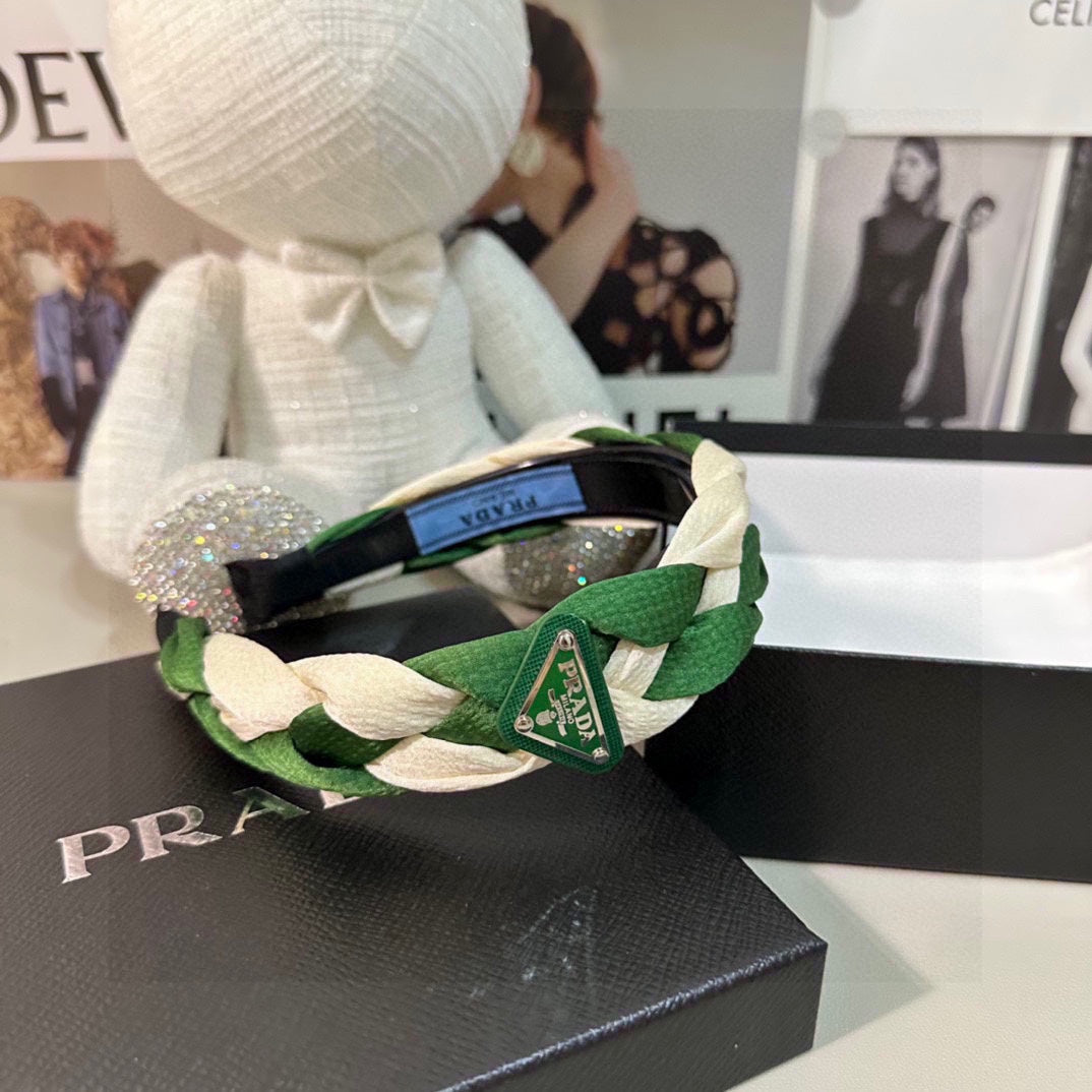 BRAIDED HEADBAND IN GREEN AND WHITE FABRIC 316685