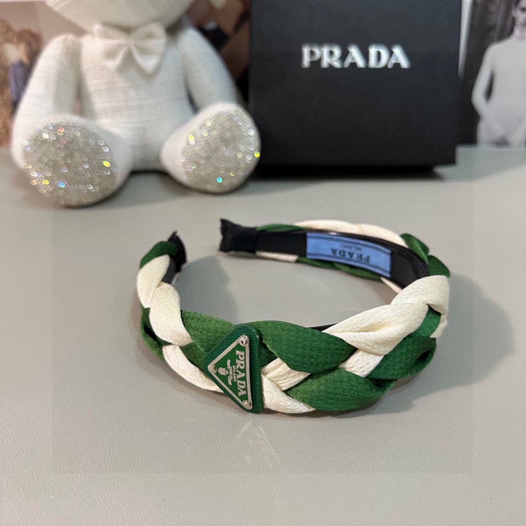 BRAIDED HEADBAND IN GREEN AND WHITE FABRIC 316685