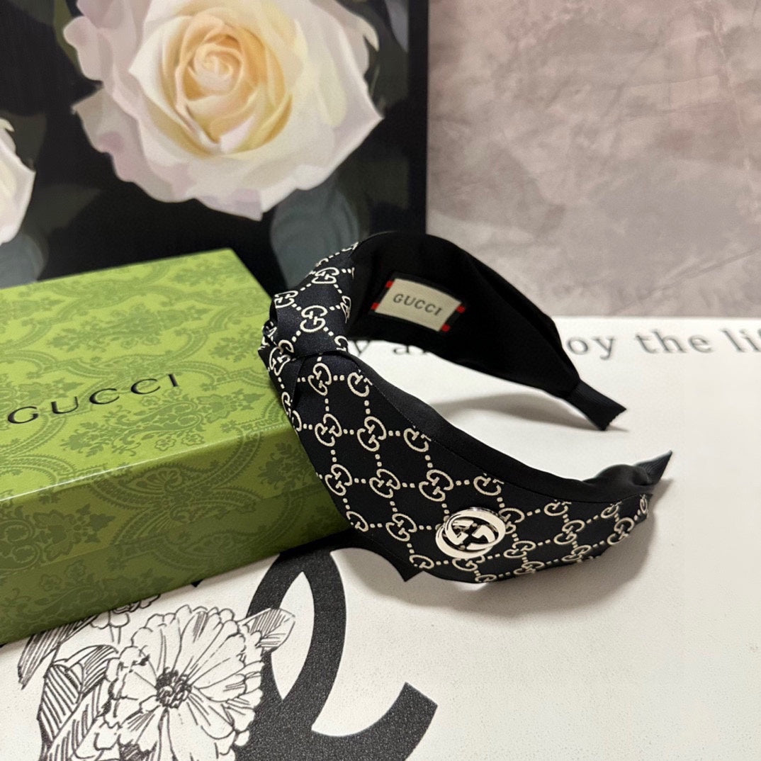 HEADBAND IN BLACK MIX BEIGE MONOGRAM SILK 423618
