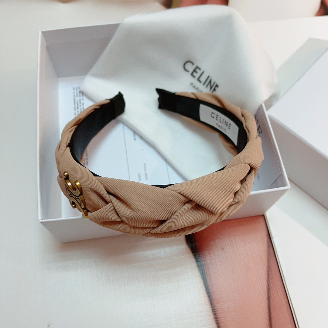 CAMEL BEIGE FABRIC HAIRBAND WITH GOLD LOGO 124700