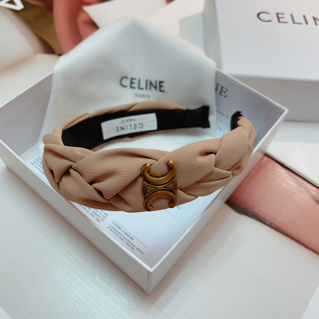 CAMEL BEIGE FABRIC HAIRBAND WITH GOLD LOGO 124700