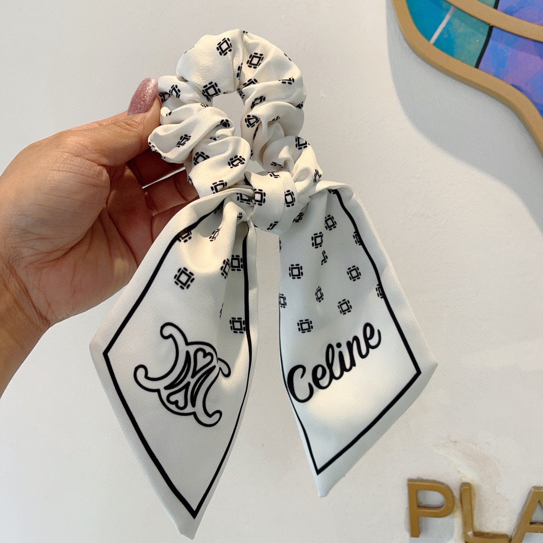 WHITE MIX BLACK SILK SCRUNCHIE 420657
