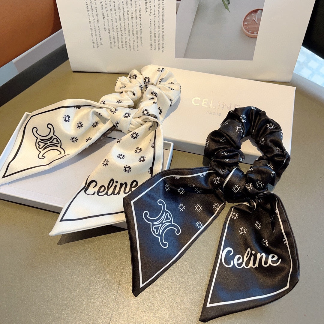 WHITE MIX BLACK SILK SCRUNCHIE 420657