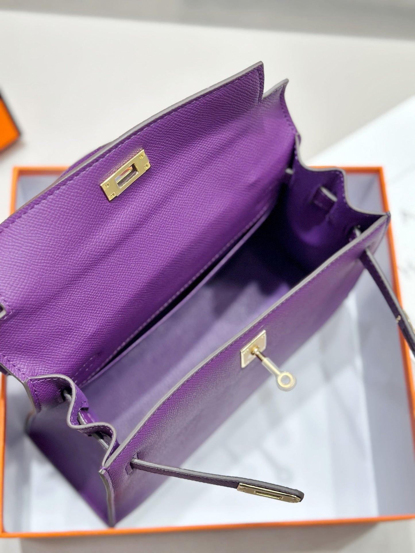 HM Kelly 25cm Purple Epsom Leather Gold Hardware