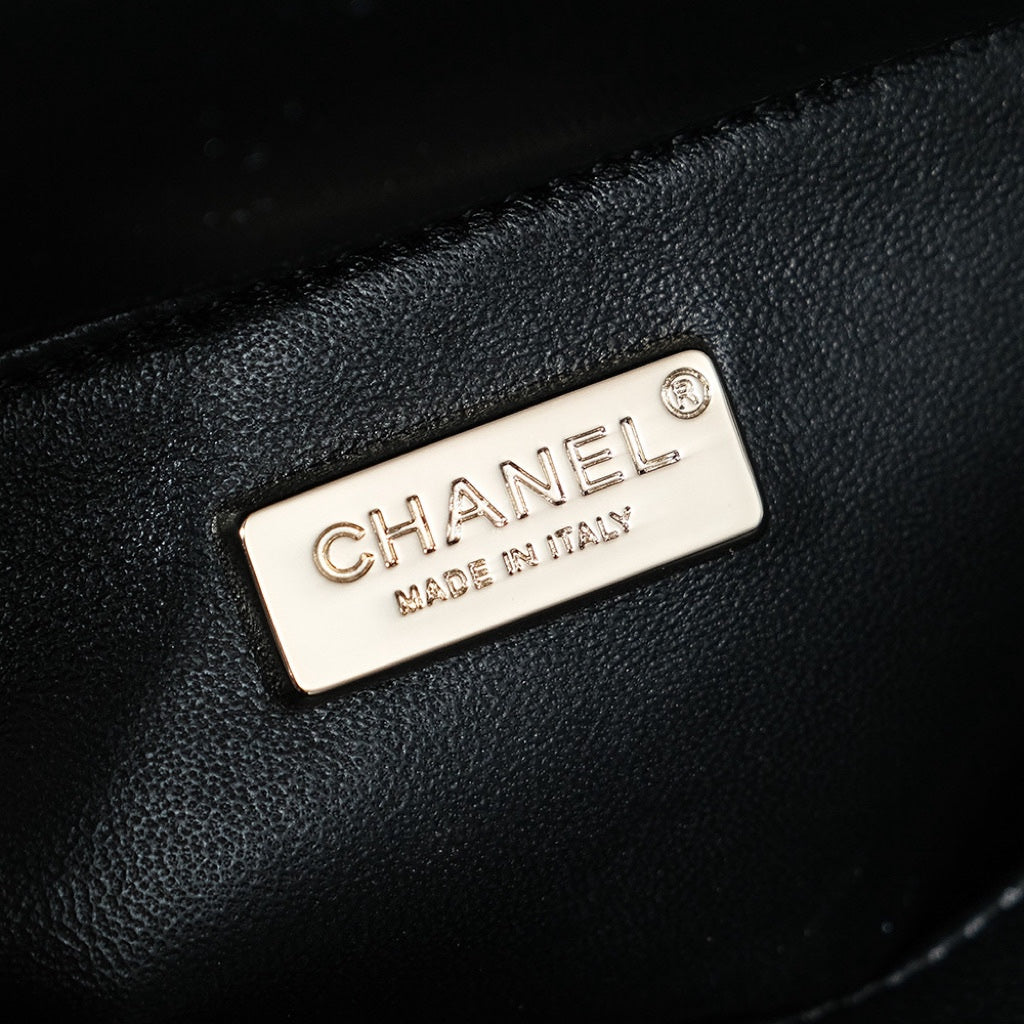 24S Flap Bag 20cm Black White Sequin Calfskin