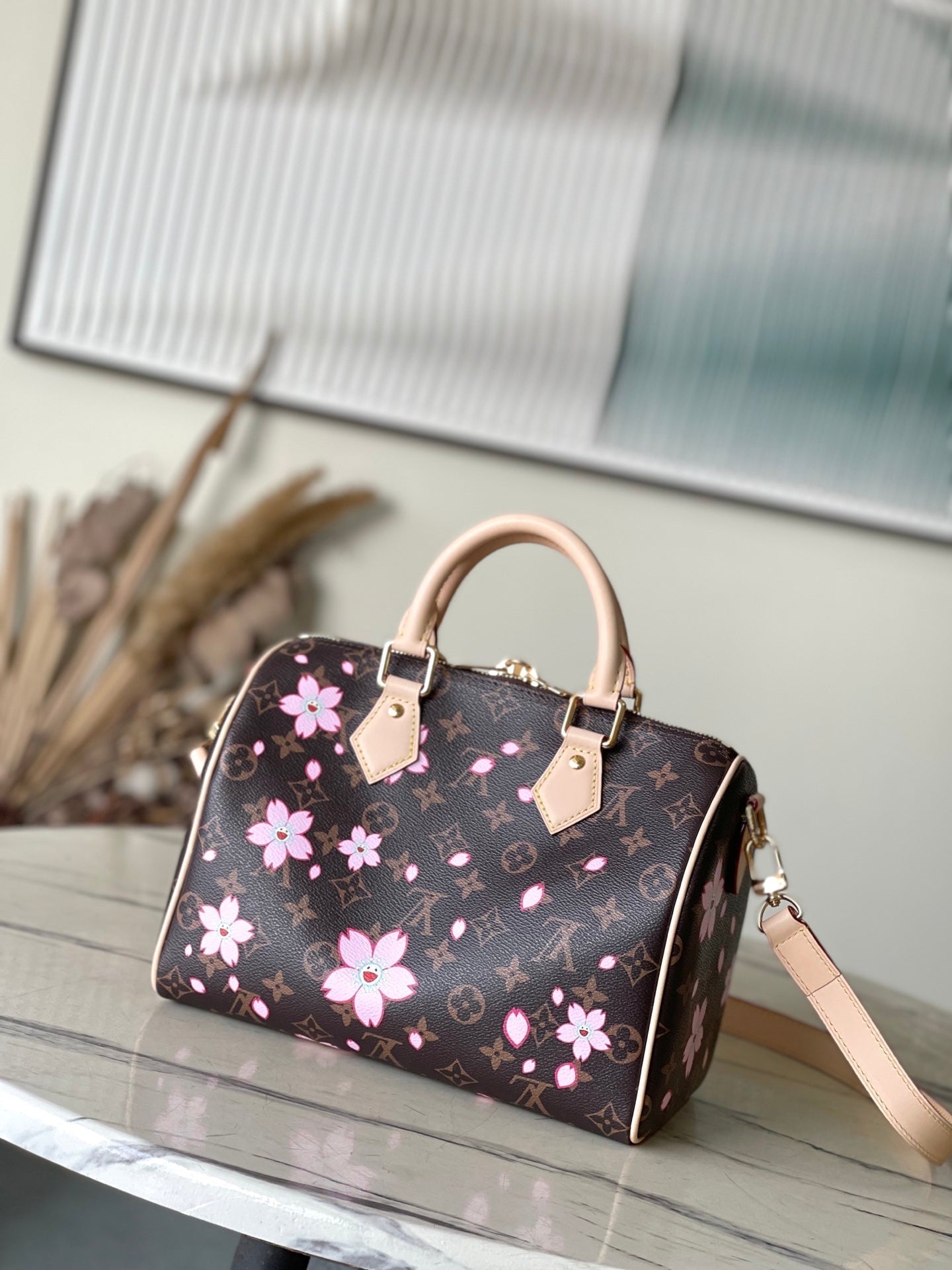 LV x TM Speedy Bandouliere 25cm Sakura Brown Cherry Blossom Monogram Canvas