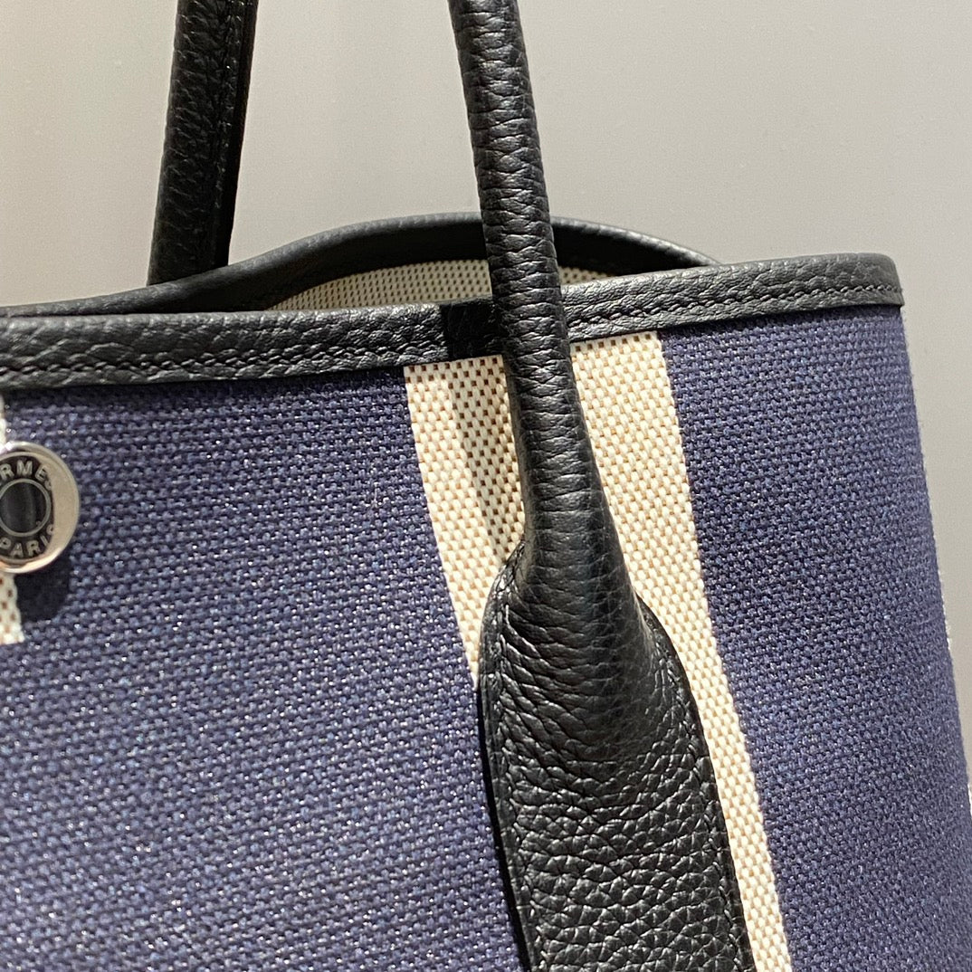 HM Garden Party 36 Bleu Indigo Canvas and Negonda Calfskin 243412