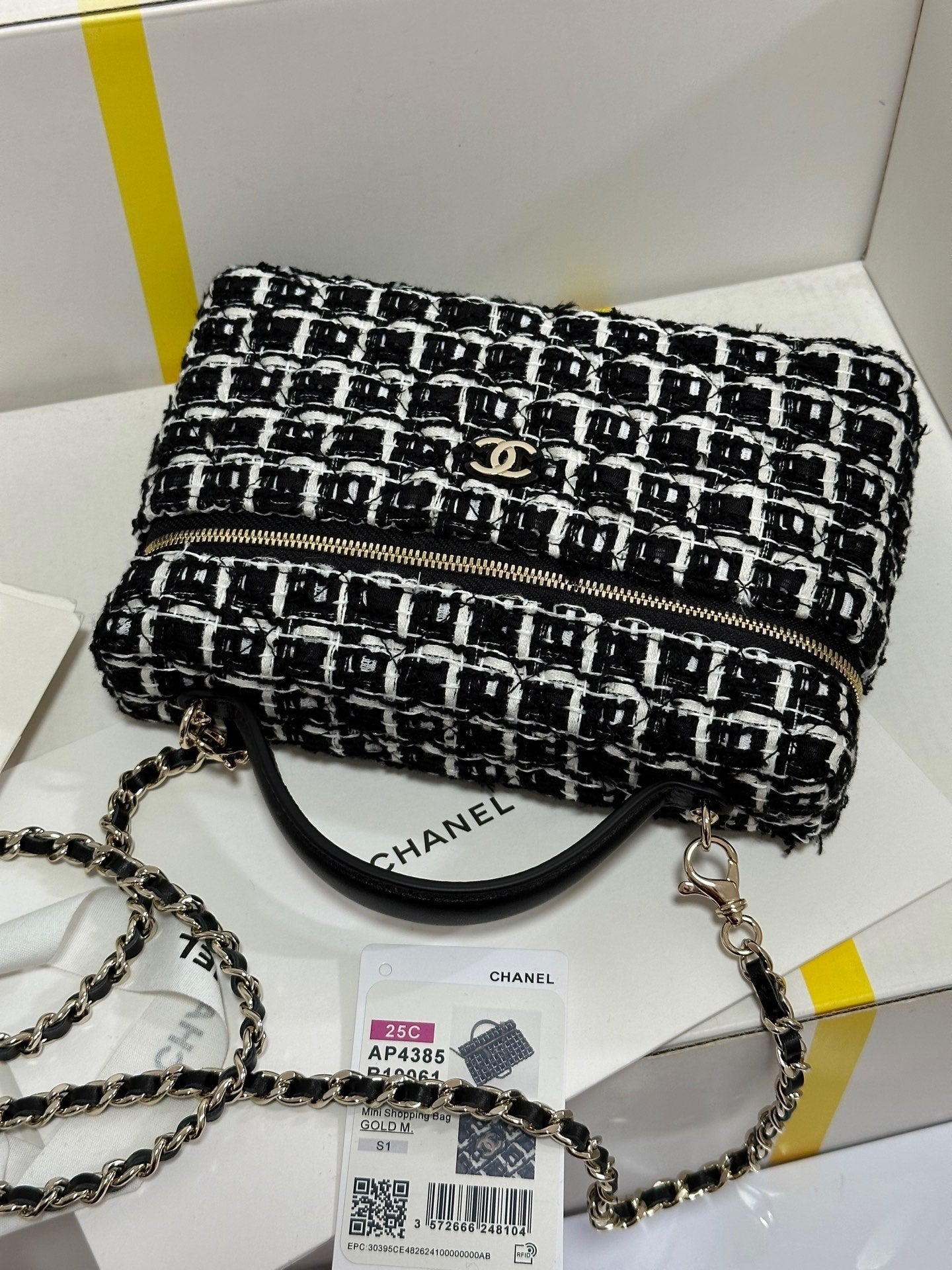 CC 25C Vanity Case Black White Tweed Light Gold Hardware 243667